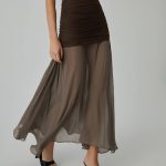 MARLA SKIRT  - Ruched Waist Maxi Skirt (Brown)