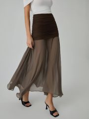 CALLA SKIRT - Ruched Waist Maxi Skirt (White) - Image 2